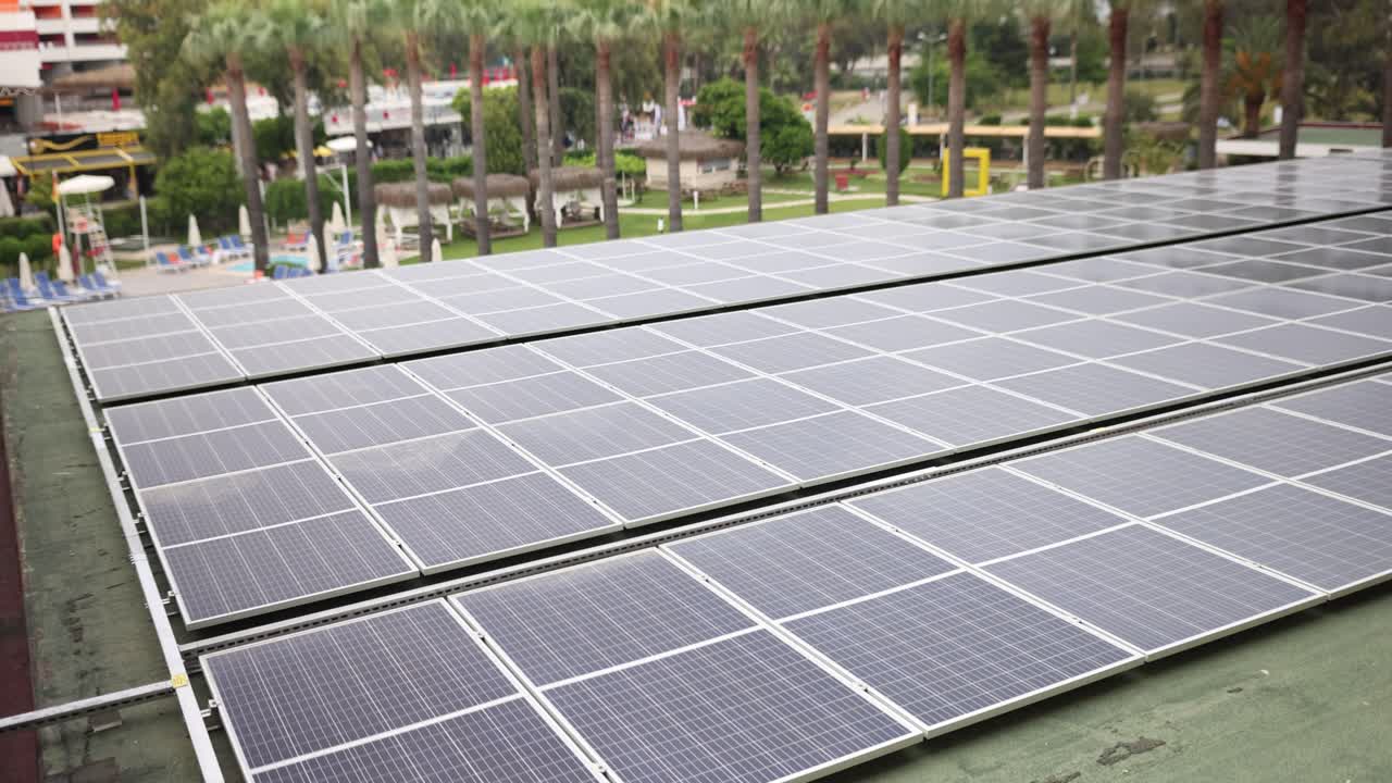 Solar panels on rooftop of a resort
