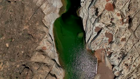 bird's eye view over ayhaft canyon in socotra, yemen - drone shot