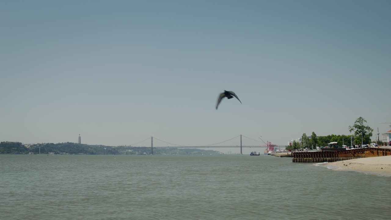 다리와 함께 리스본 강 장면