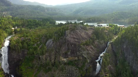 latefossen is one of the most visited waterfalls in norway and is located near skare and odda in the region hordaland, norway. consists of two separate streams flowing down from the lake lotevatnet.