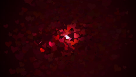 whirling hearts flying out from the center. animated red dark romantic background. night lamp.
