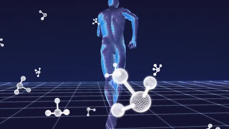 animation of molecules over digital human model running on black background