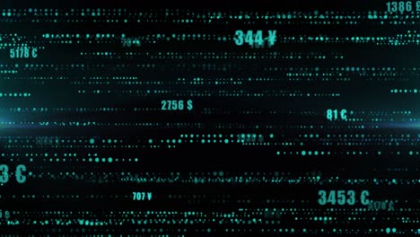 Animation of data processing over spots on black background
