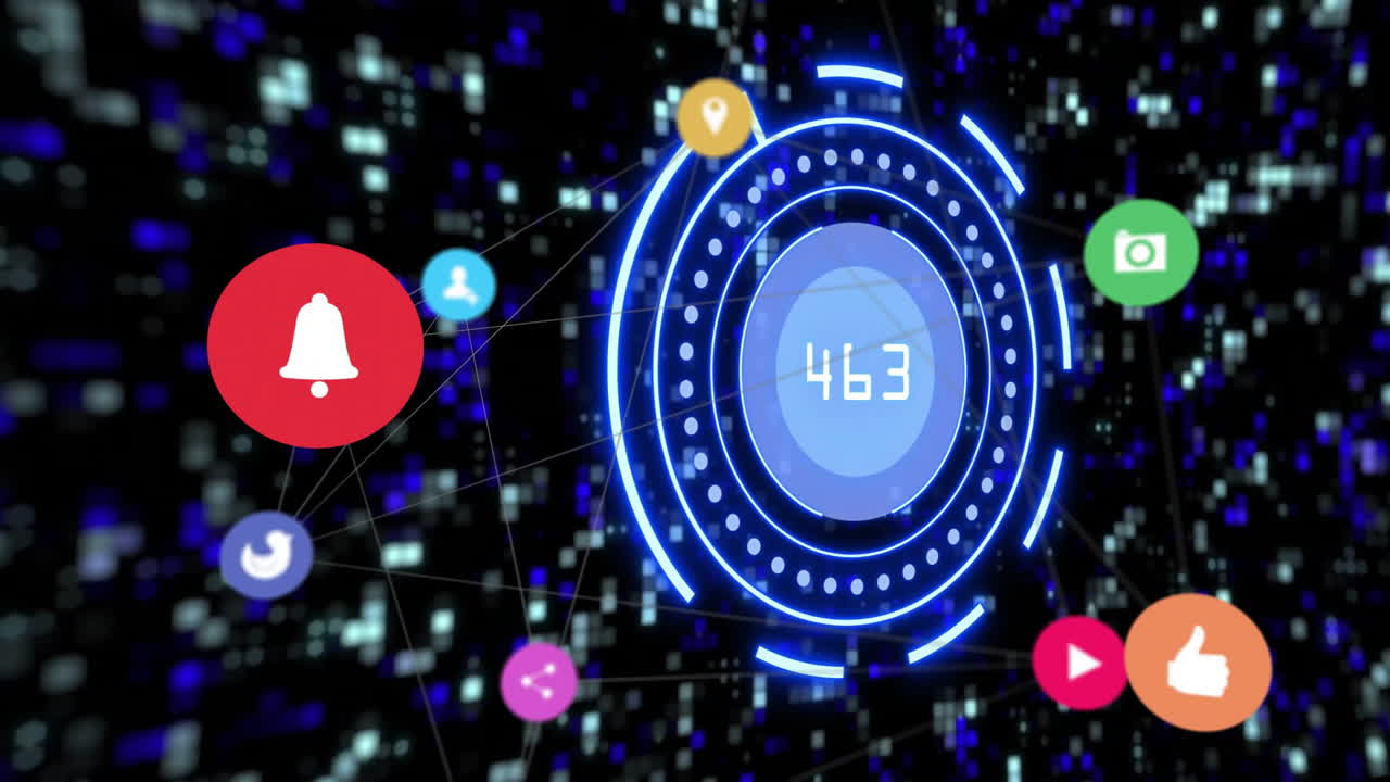 Digital notifications and network connections displaying on futuristic data interface