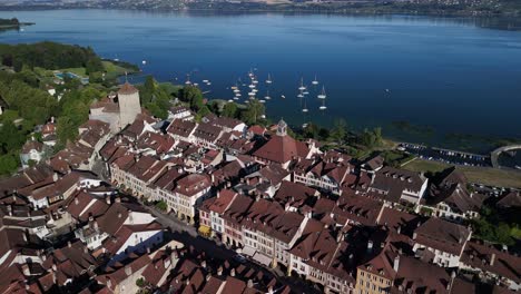 lake murten switzerland morat medieval town europe ancient settlement fortification walls