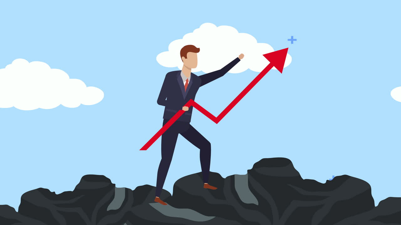 joven empresario con estadísticas de flecha