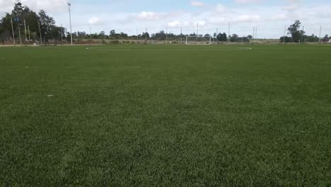 soccer field green grass slowly revealing white markings and center circle, gradually building strategic play ground for sport competition