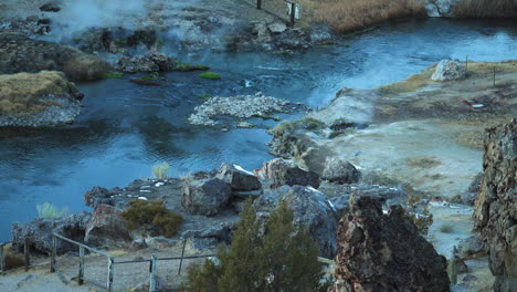 turquoise and steaming hot spring, hot creek geological site, inyo national forest, high angle