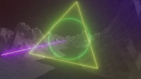 Animation-of-neon-shapes-over-mountains