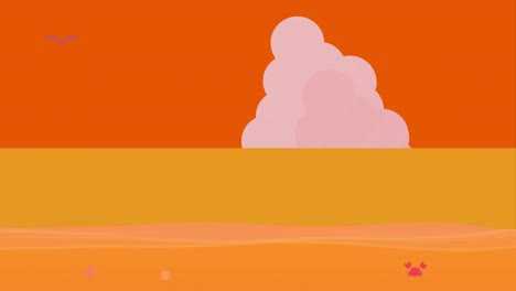 animación de una playa al atardecer