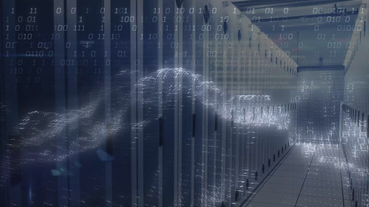 Animation of data processing over server room
