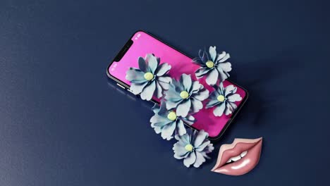 teléfono inteligente con flores y labios