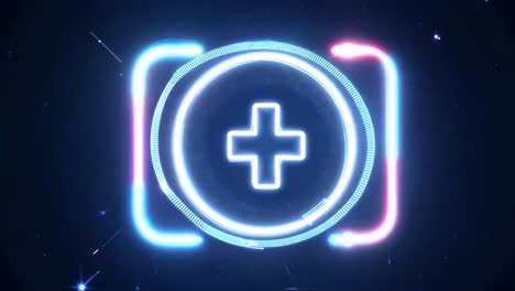 neon camera with plus sign