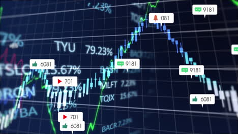 검은 바탕 위의 알림 바, 그래프 및 거래 보드의 애니메이션