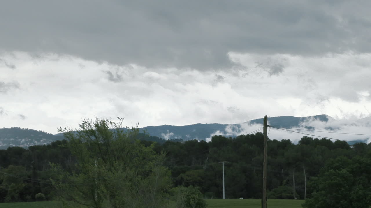 Timelapse panning of the movement of clouds after a storm over a small town