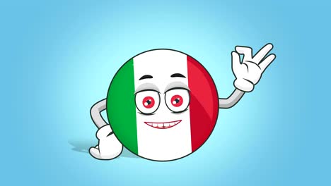 cartoon icon flag italy ok hand gesture with face animation with alpha matte