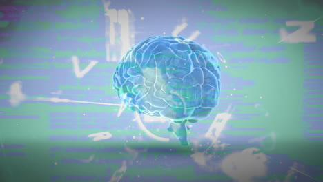 animación del cerebro girando sobre un fondo verde y azul