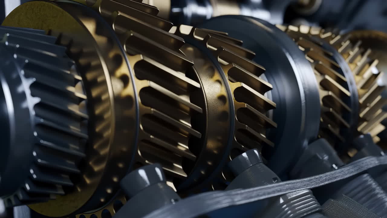 Close-up of Interlocking Metal Gears in a Machine
