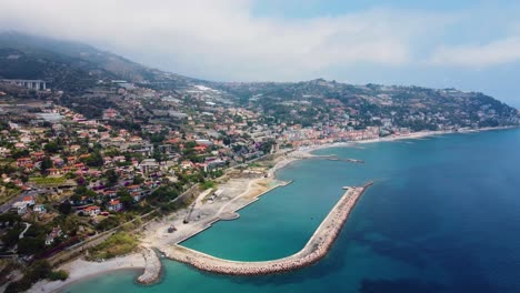 aerial drone view of the italian riviera at the france italy border with the beautiful mediterranean