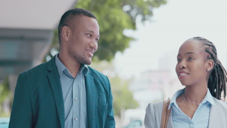 business, black man and woman walking