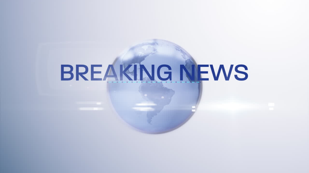 Animation af ordene Breaking News skrevet med globus i baggrunden