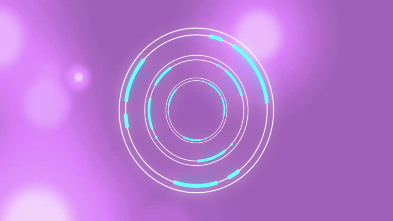 Animation of white and blue circles over light spots on purple background