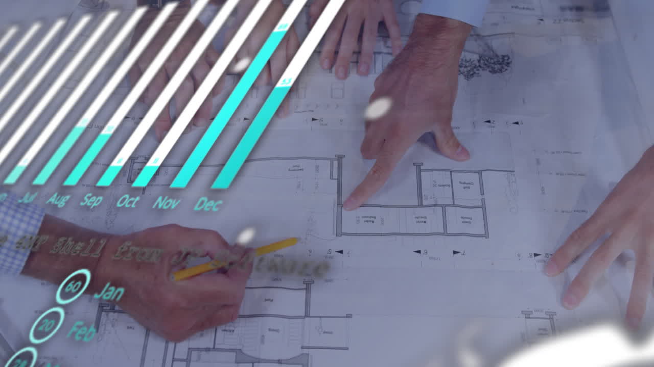 animación del procesamiento de datos financieros en manos de diversos colegas tomando notas en el plan