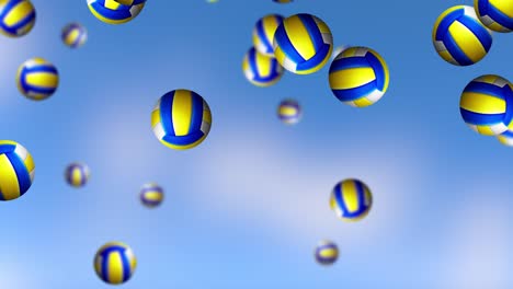 varias bolas de voleibol descendiendo contra un cielo azul