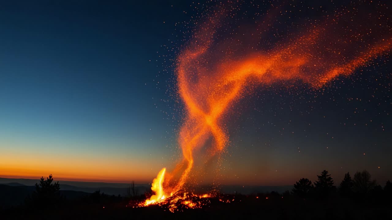 A Brilliant Volcanic Eruption Spewing Fiery Lava and Ash into the Twilight Sky, Creating a Stunning Display of Nature's Power and Beauty