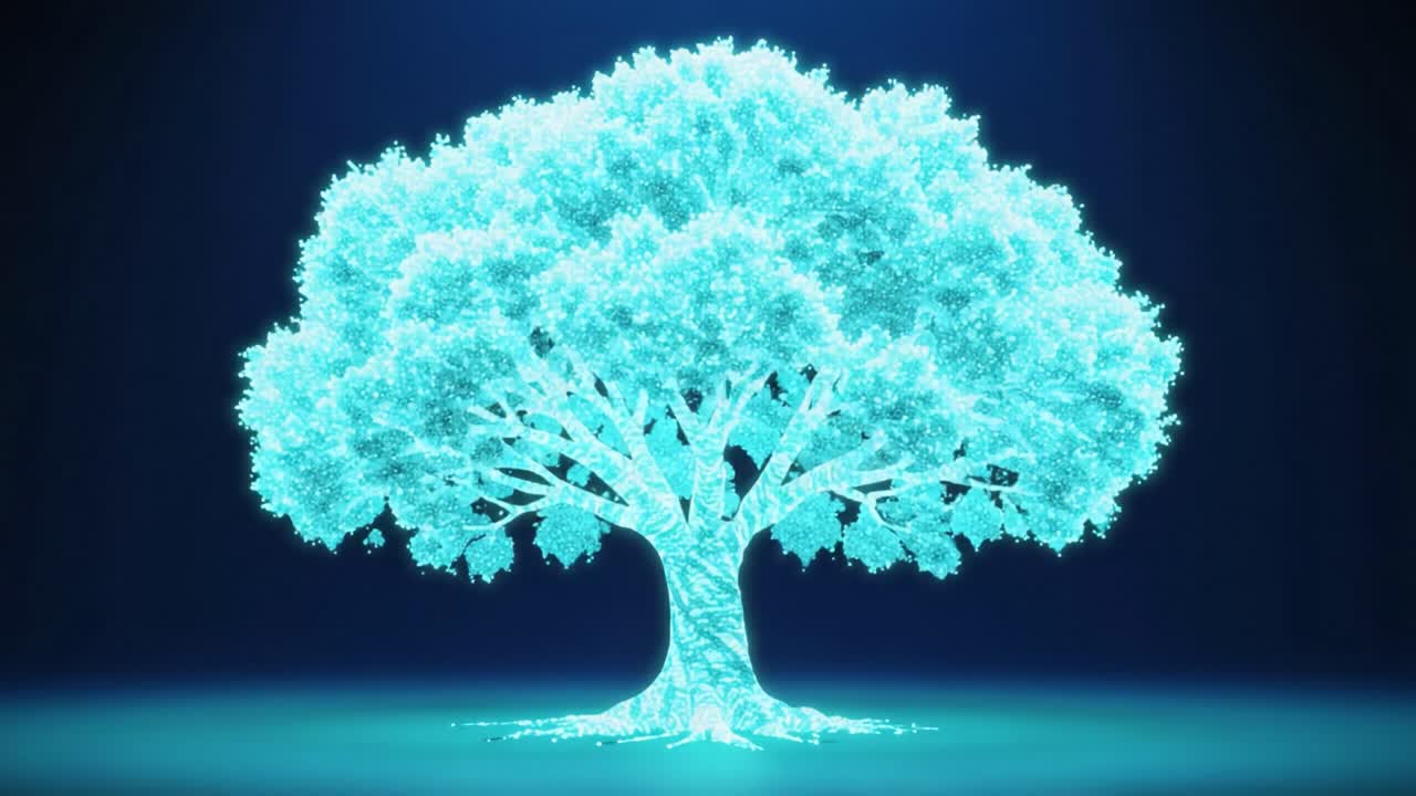 A Stunning Digital Tree Visualization Displaying a Lush Foliage in Captivating Neon Glow, Capturing the Essence of Nature through Innovative Light Technology