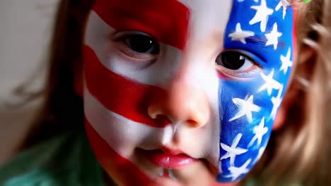 child with american flag face paint