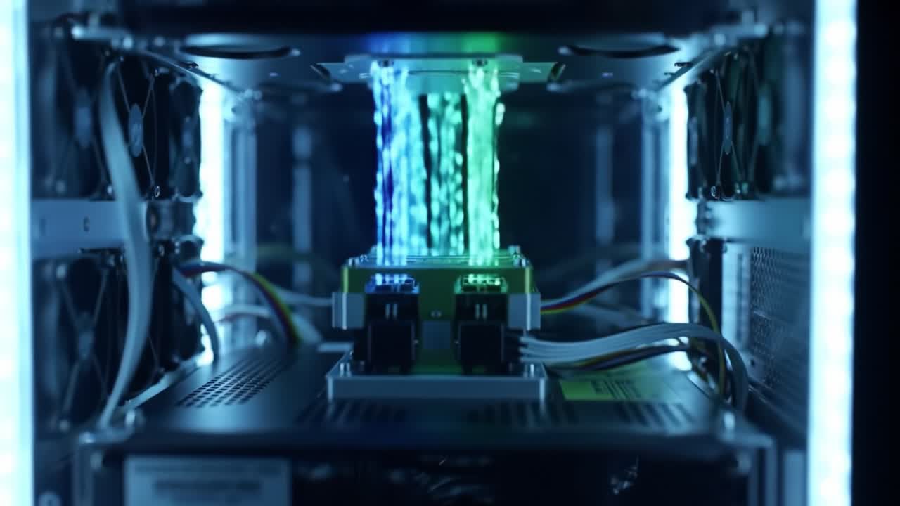 An impressive look at the interior of a high-performance computing server showcasing its advanced components and intricate design.