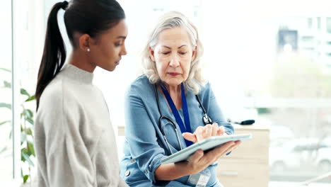 Médico,-Paciente-Y-Tableta-Para-Atención-Médica