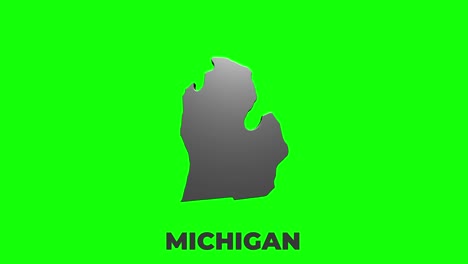 michigan state of the united states of america. animated 3d silver location marker on the map. easy to use with screen transparency mode on your video.