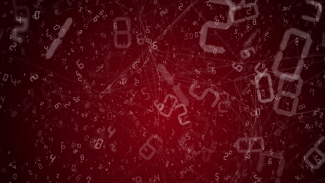 abstract mathematical animation of numbers flying on a red background with plexus lines. looped school screensaver.