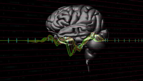 animación de gráficos sobre el cerebro giratorio sobre fondo negro