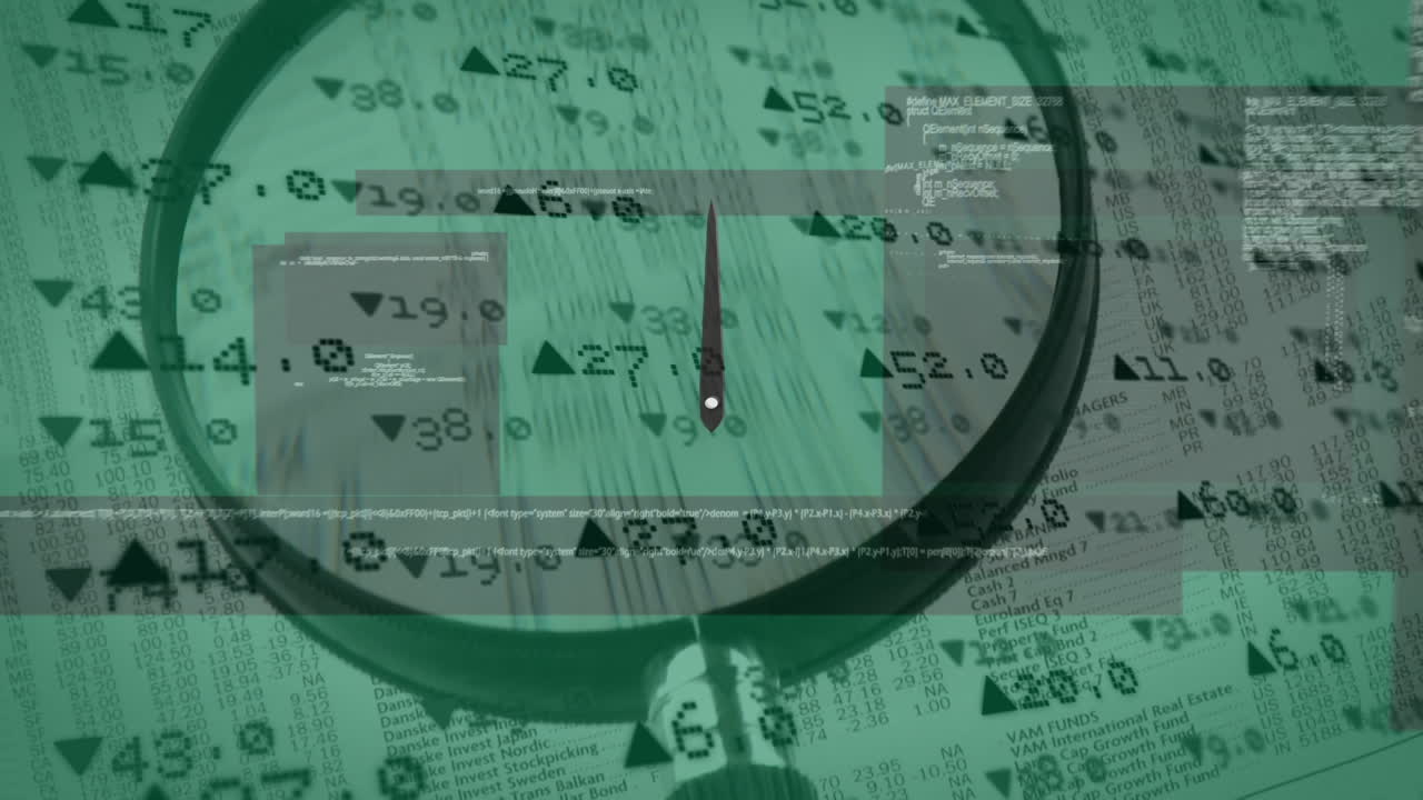 animación de lupa sobre procesamiento de datos y datos financieros