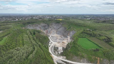 aerial video on open pit mine quarry at wulfrath, germany.