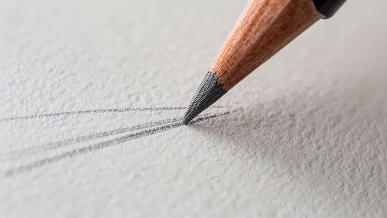 Punta di una matita che traccia tre linee parallele su carta ruvida, scurisce la linea centrale, spazio per il testo