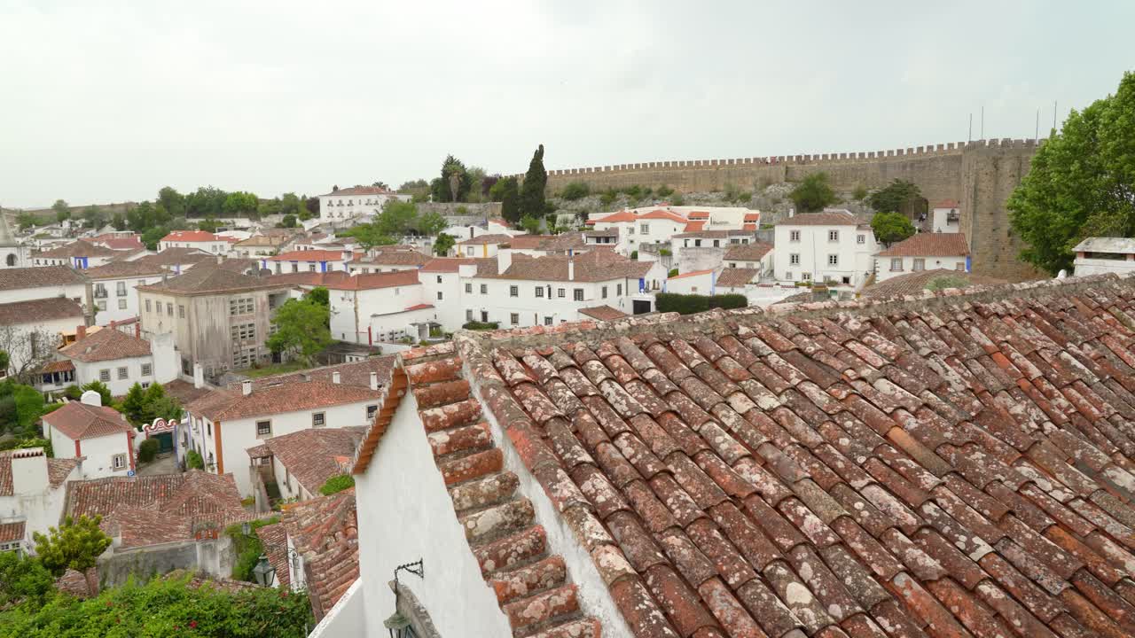 Red Tile Rooftop of Traditional and Old House in Castle of Ã“bidos