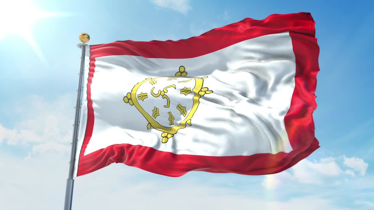 Sikkim flag waving in the wind against deep blue sky. National theme, international concept. 3D Render Seamless Loop 4K