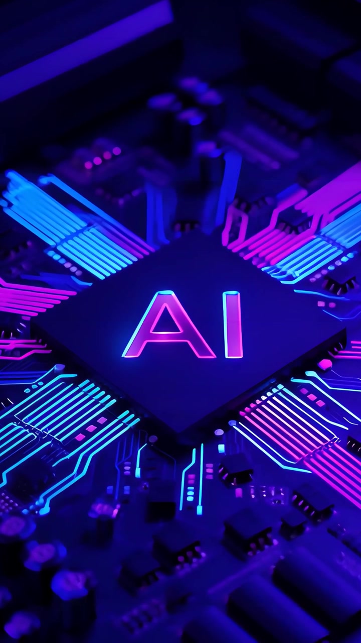 Sfondo Tecnologico Futuristico con Scheda Madre e Chip AI 4K
