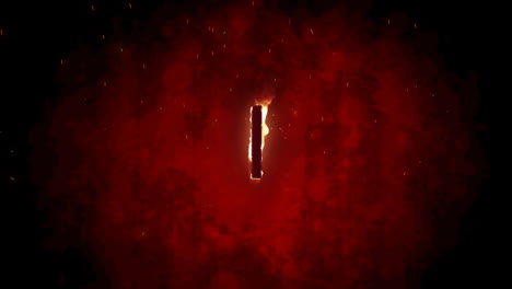 animation of 1 text in burning flames over brown background