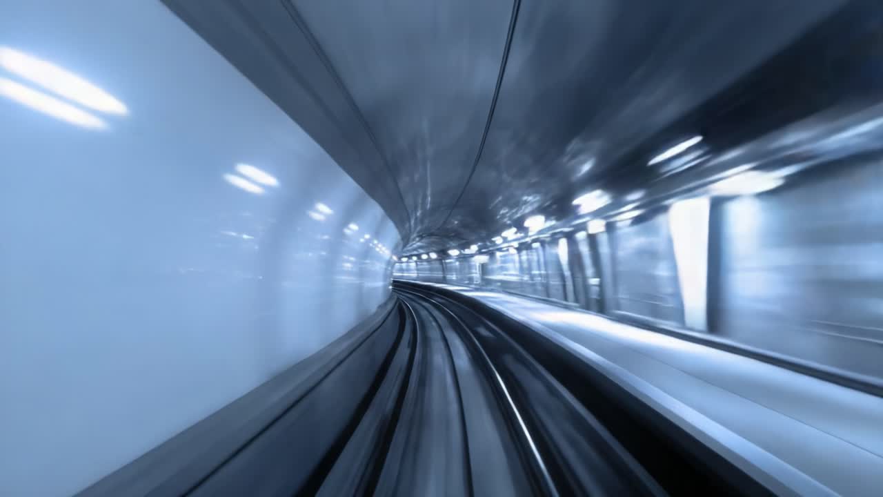 Dynamic Journey Through a Futuristic Tunnel: A Captivating Visual Experience of Speed, Light, and Curves Captured in Two Frames of Motion
