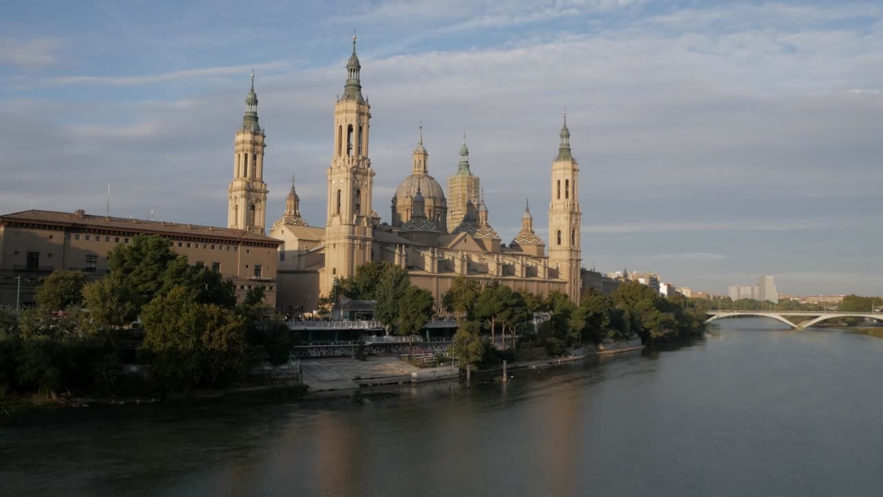 Cathedral in Zaragoza during Virgen del Pilar festivities, serene mood