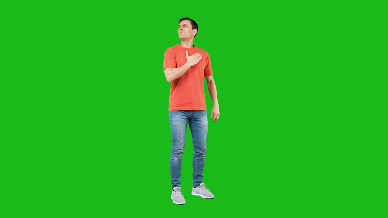 Man with Hand on Chest Standing on Green Screen