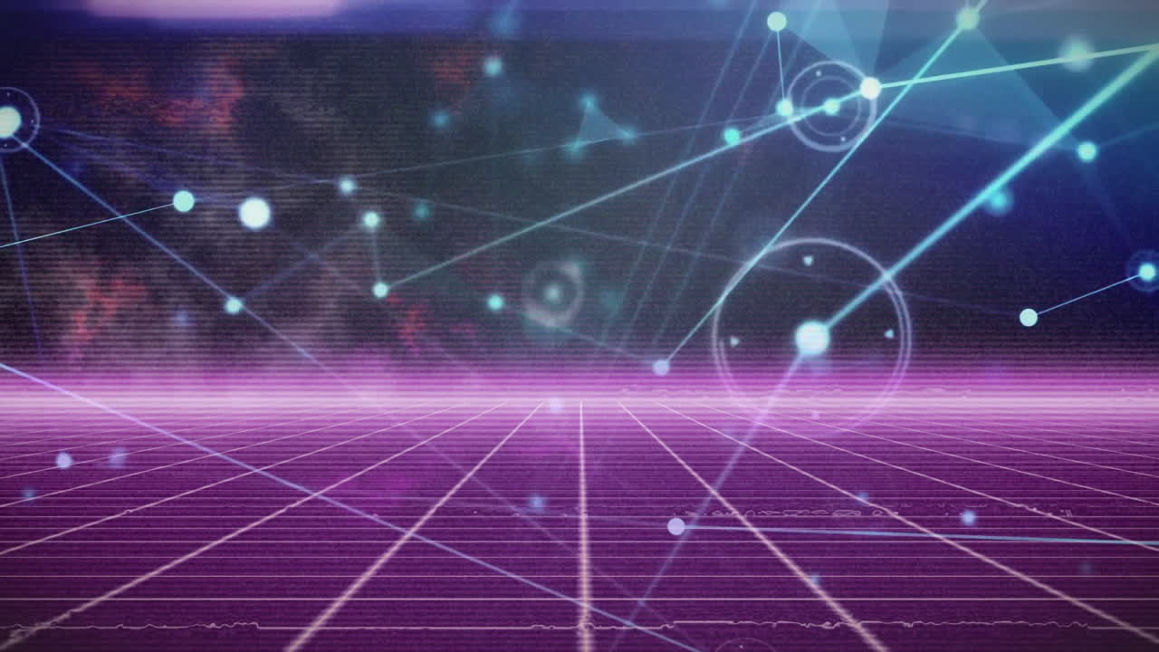 animación de la red de conexiones con íconos y moléculas sobre el metaverso