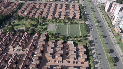 Aerial-view-soccer-fields-and-park-in-Bogota-Colombia