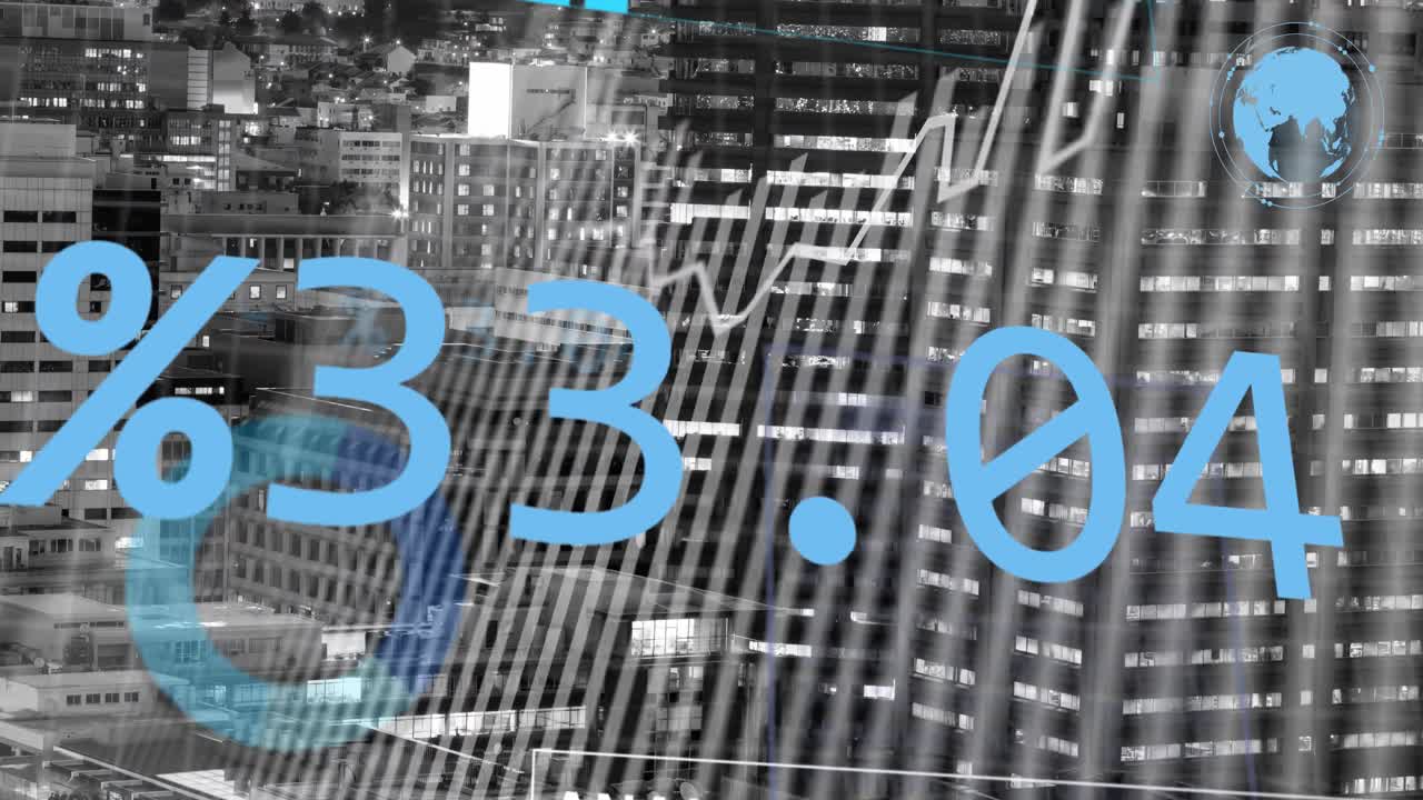 animazione dell'elaborazione dei dati finanziari sul paesaggio urbano