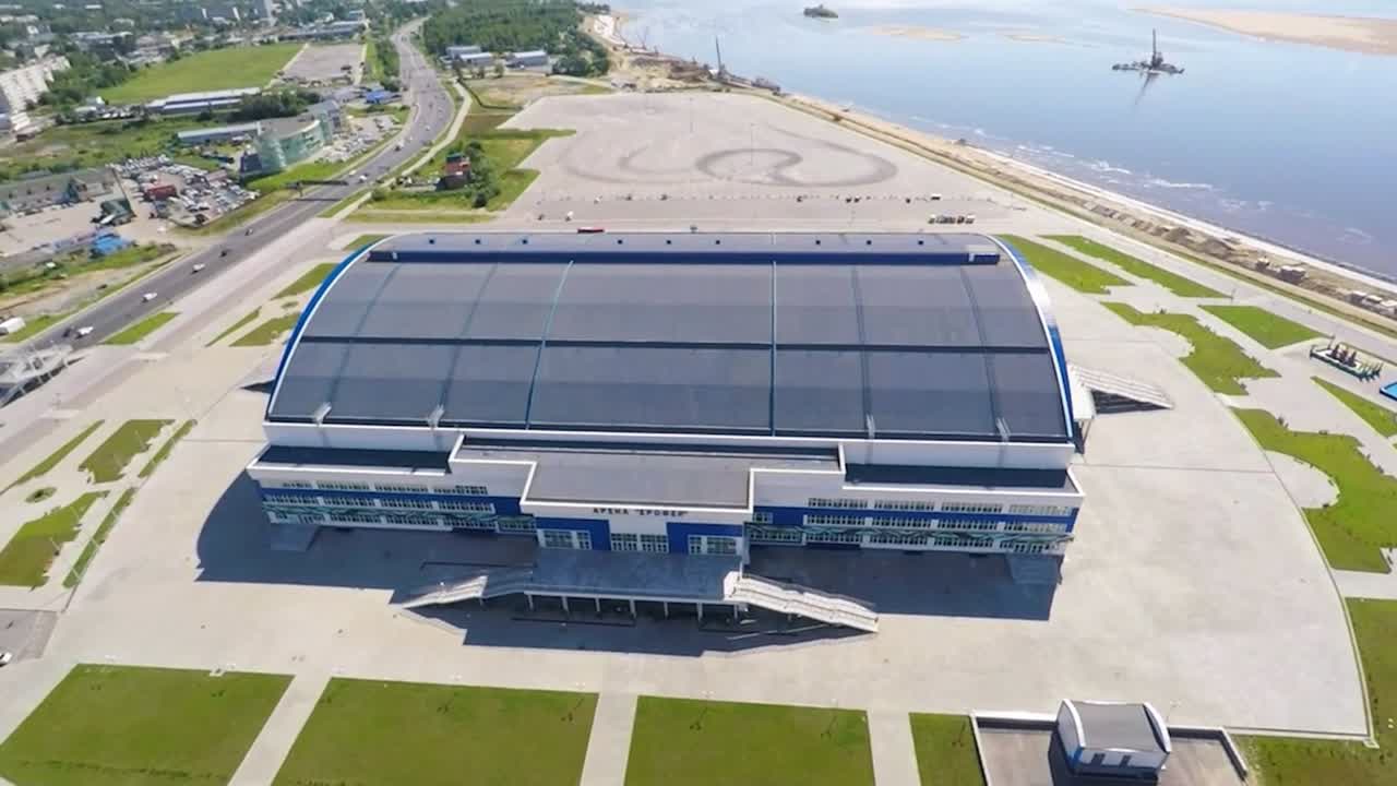 vista aérea de un moderno estadio deportivo